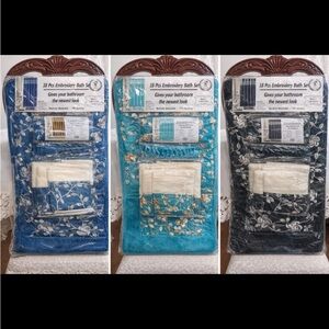 18-Pc Embroidery Bath Set - Blue / Teal / Black Options